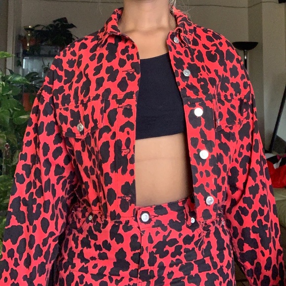 COPY - Red & Black printed Denim Jacket - Picture 2 of 2